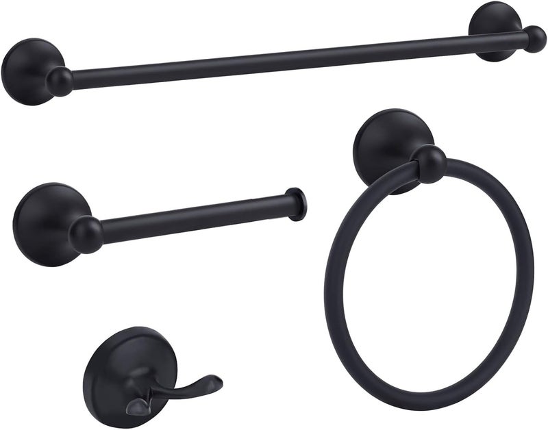 Ntipox 4 Pieces Matte Black Bathroom Hardware Set,Wall Mounted 23.6 inch Towel Bar Set Matte Black,Towel Rack Set,Toilet Paper Holder,Matte Black Bathroom Accessories Set, YM0254-B - Image 1